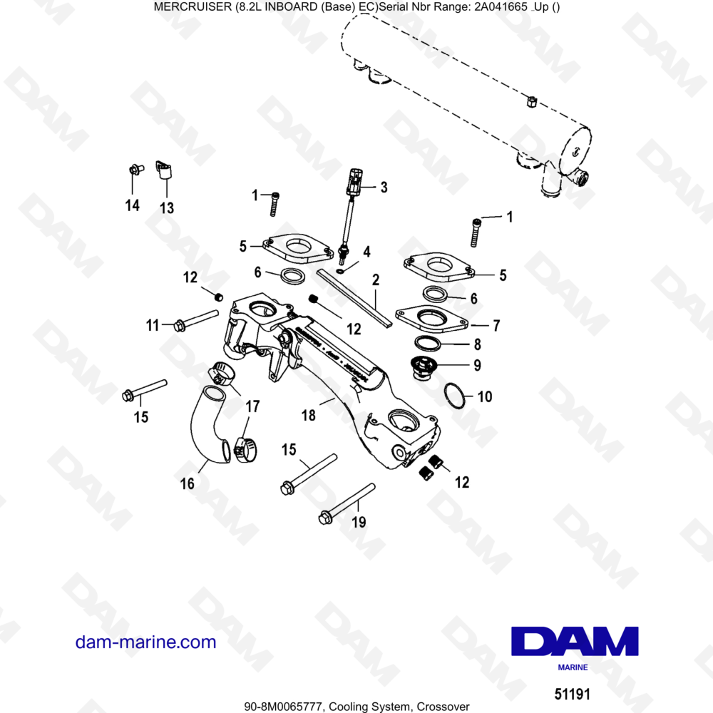 Vue éclatée SYSTÈME DE REFROIDISSEMENT, CROSSOVER pour moteur MERCRUISER 8.2L INBOARD EC