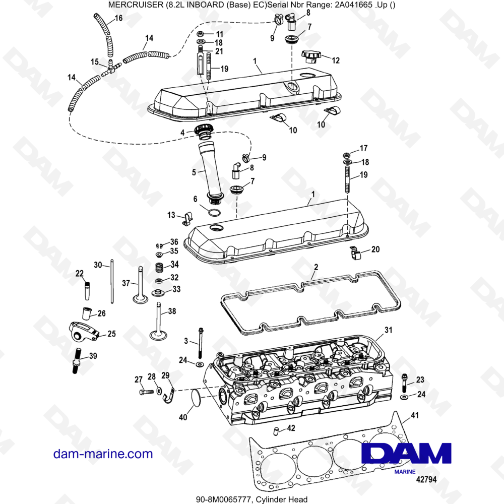 Vue éclatée CULASSE pour moteur MERCRUISER 8.2L INBOARD EC