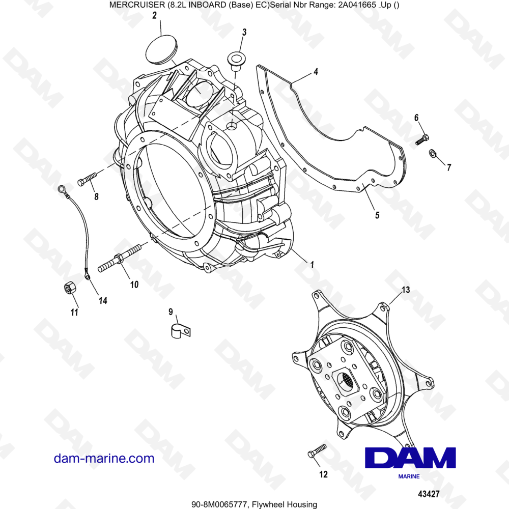 Vue éclatée CARTER DE VOLANT MOTEUR pour moteur MERCRUISER 8.2L INBOARD EC