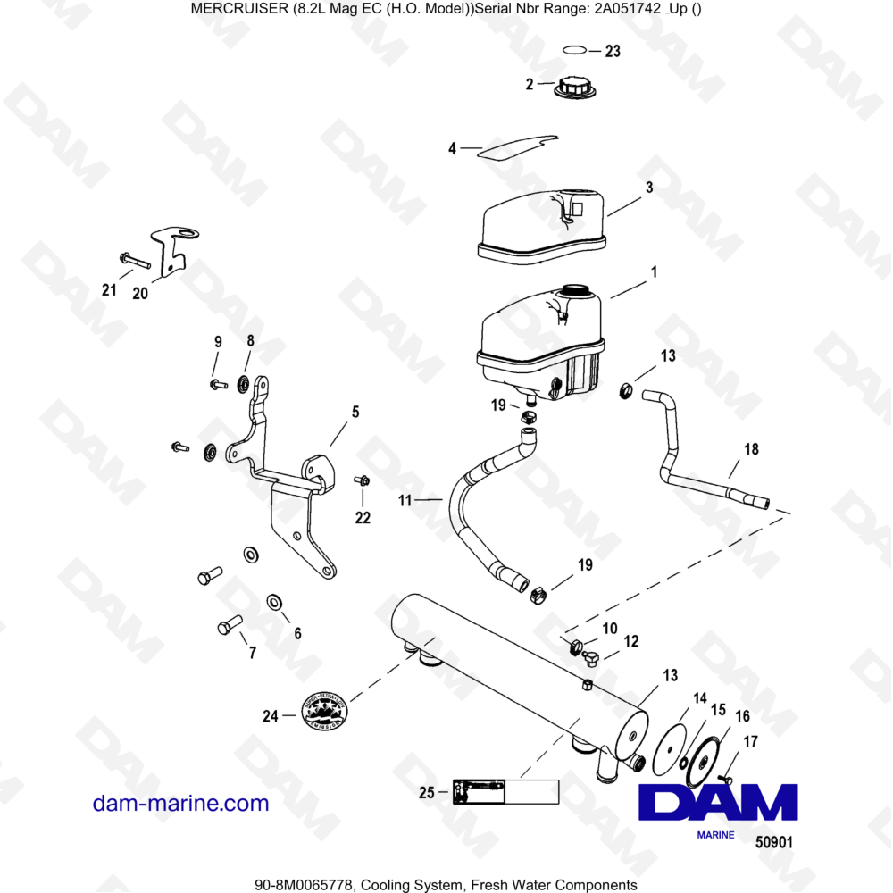 Vue éclatée SYSTÈME DE REFROIDISSEMENT, REFROIDISSEUR D'EAU DOUCE pour moteur MERCRUISER 8.2L MAG HO EC