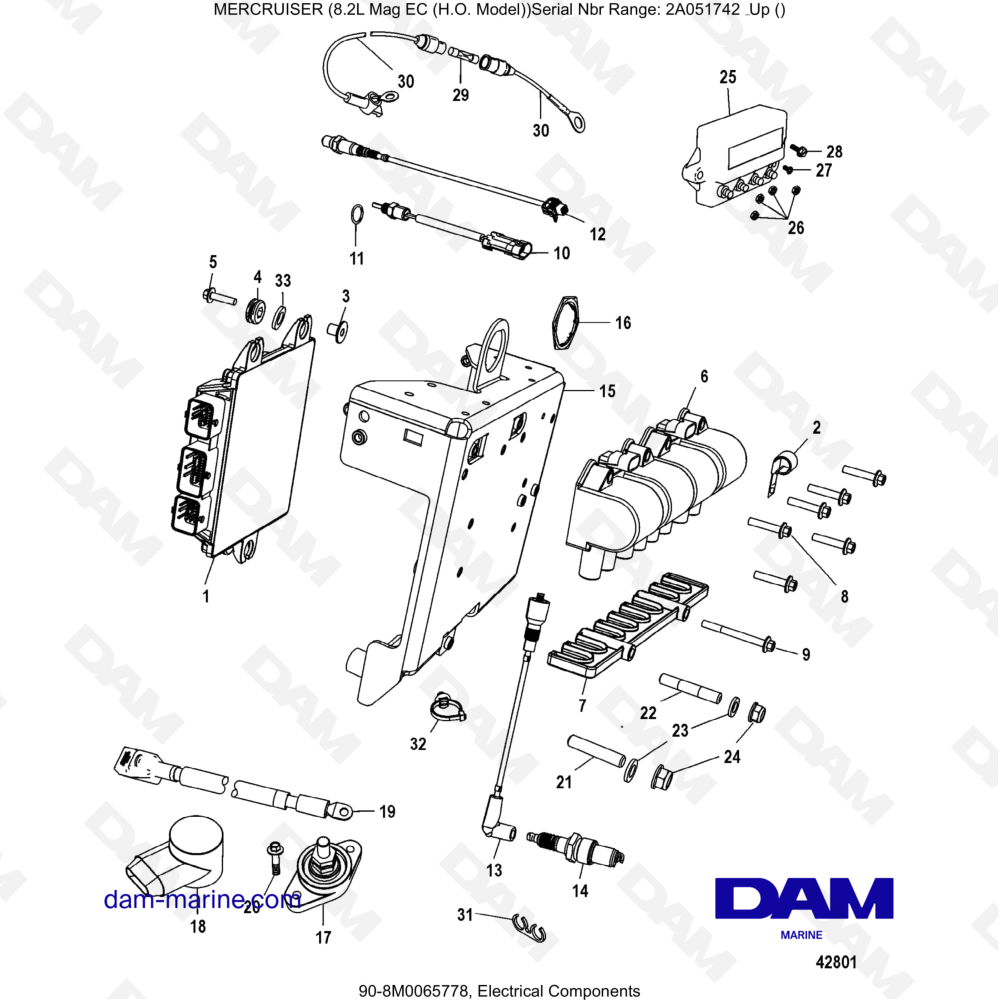 Vue éclatée COMPOSANTS ÉLECTRIQUES pour moteur MERCRUISER 8.2L MAG HO EC