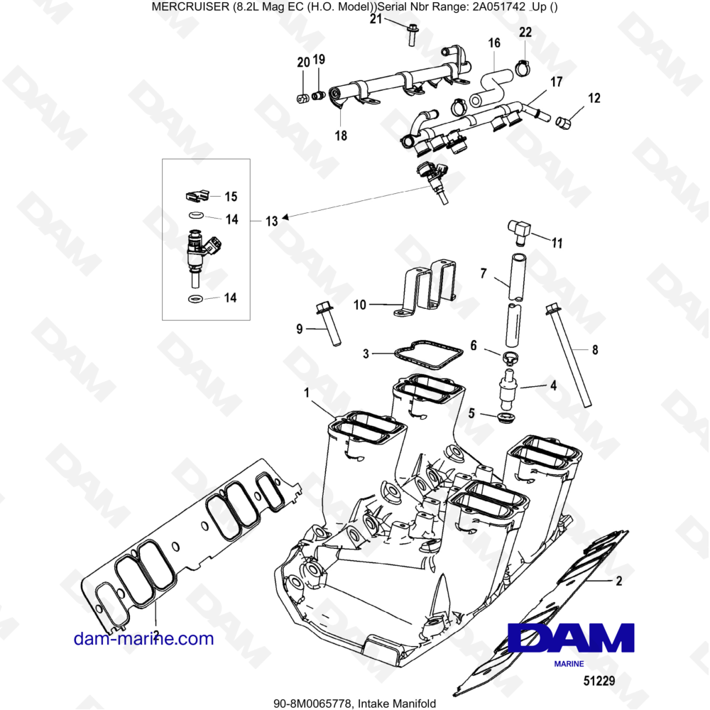 Vue éclatée COLLECTEUR D'ADMISSION pour moteur MERCRUISER 8.2L MAG HO EC