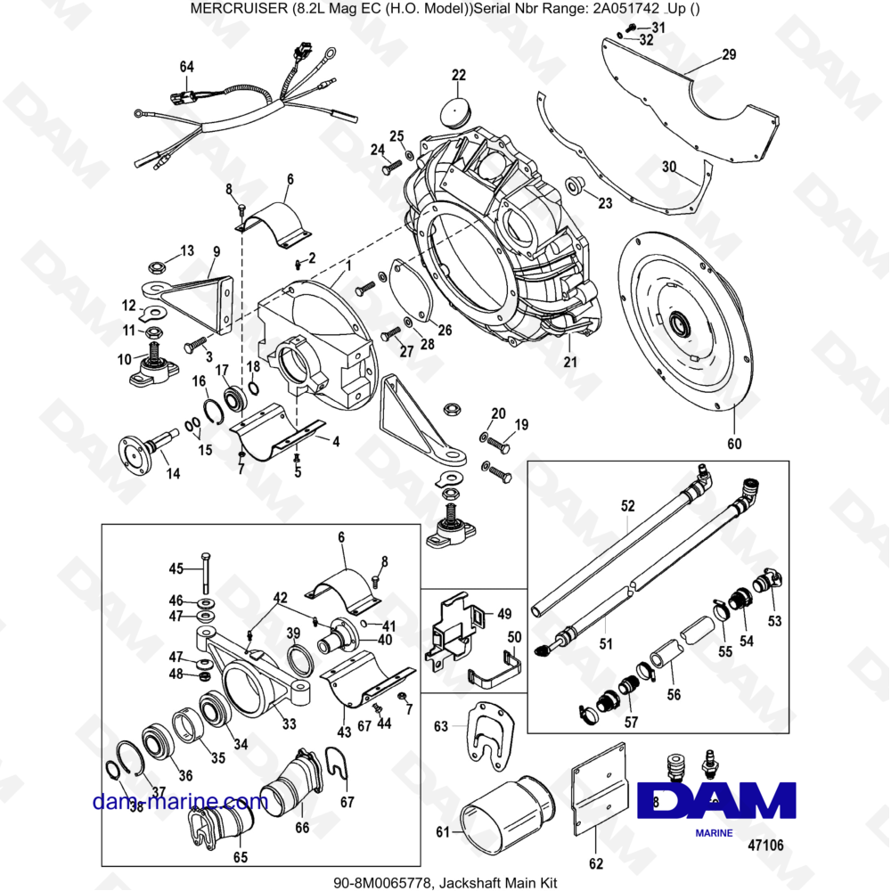 Vue éclatée KIT PRINCIPAL D'ARBRE DE TRANSMISSION pour moteur MERCRUISER 8.2L MAG HO EC