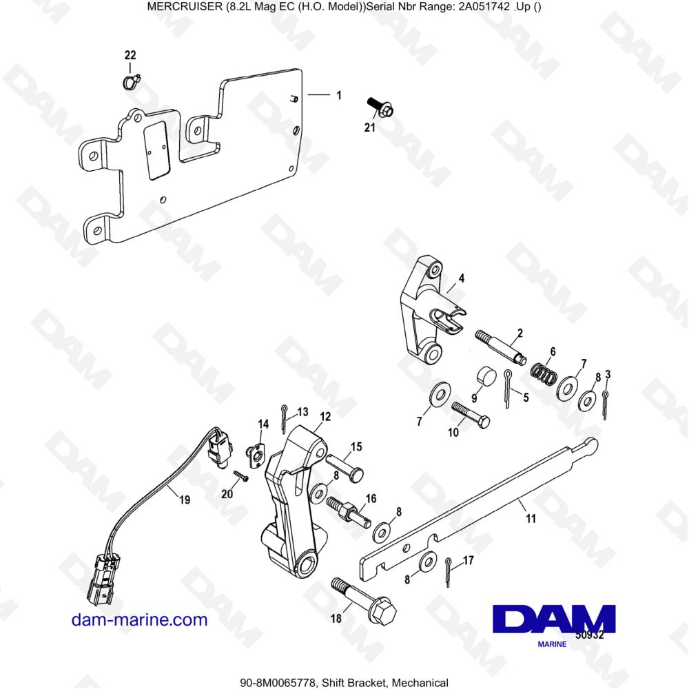 Vue éclatée SUPPORT DE LEVIER DE VITESSES MÉCANIQUE pour moteur MERCRUISER 8.2L MAG HO EC