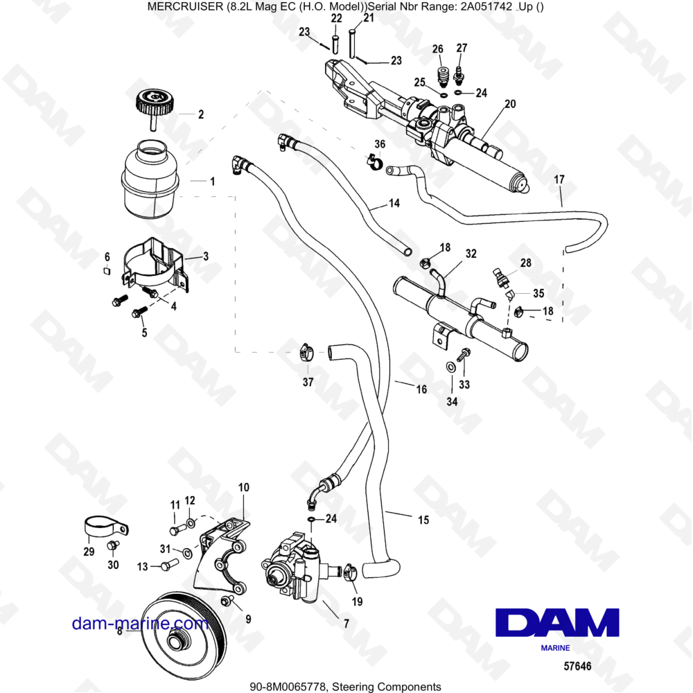 Vue éclatée COMPOSANTS DE DIRECTION pour moteur MERCRUISER 8.2L MAG HO EC