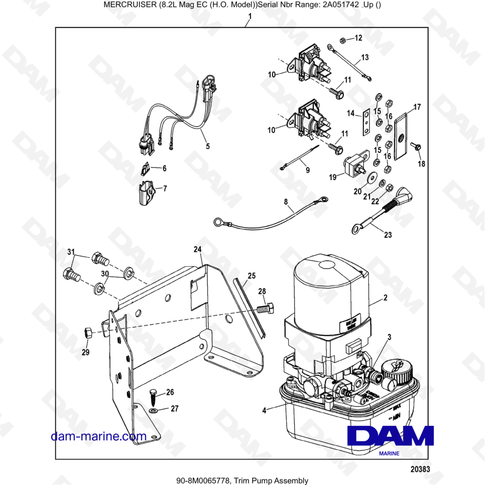 Vue éclatée ENSEMBLE DE POMPE DE REMPLISSAGE pour moteur MERCRUISER 8.2L MAG HO EC