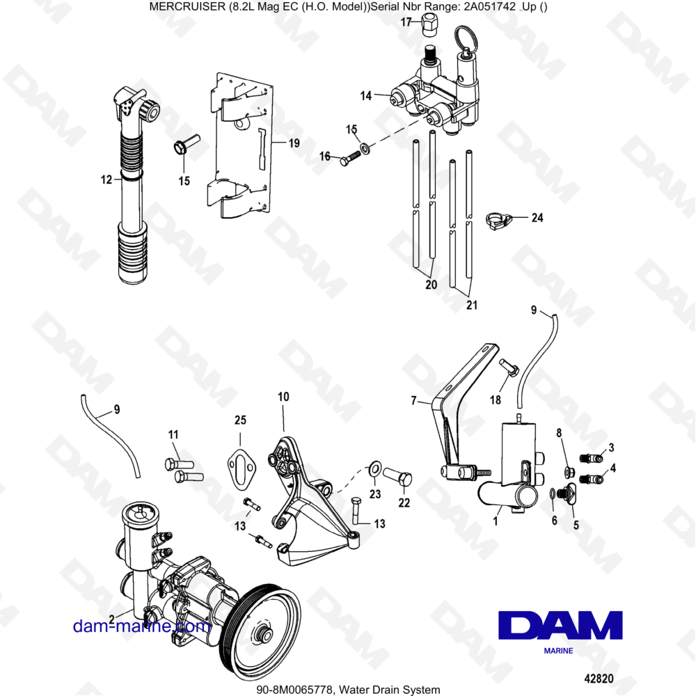 Vue éclatée SYSTÈME D'ÉVACUATION DES EAUX pour moteur MERCRUISER 8.2L MAG HO EC