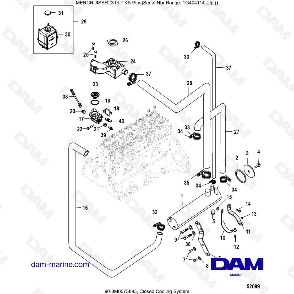 Vue éclatée CLOSED COOLING SYSTEM pour moteur MERCRUISER 3.0L TKS