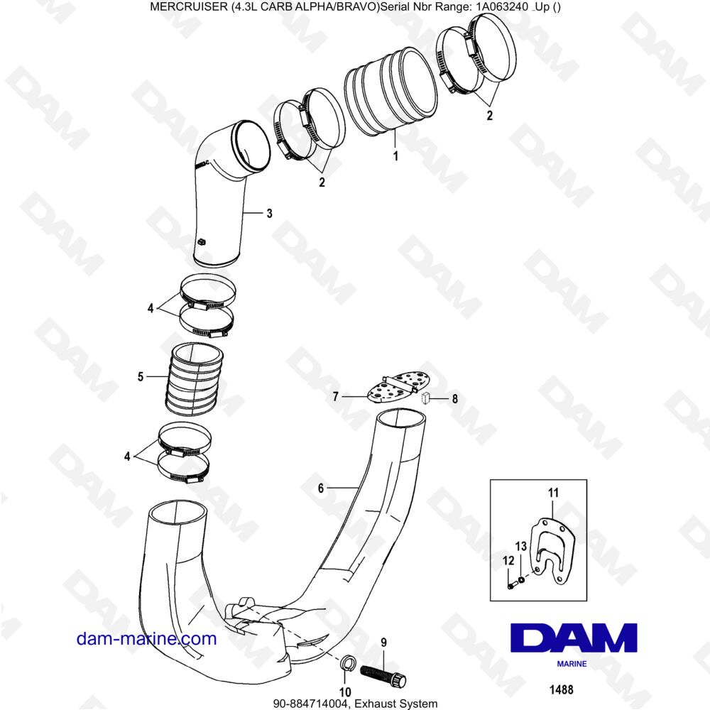 Vue éclatée SISTEMA DI SCARICO pour moteur MERCRUISER 4.3L CARB (ALPHA BRAVO)