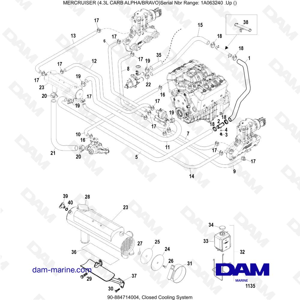 Vue éclatée SISTEMA DI RAFFREDDAMENTO CHIUSO pour moteur MERCRUISER 4.3L CARB (ALPHA BRAVO)