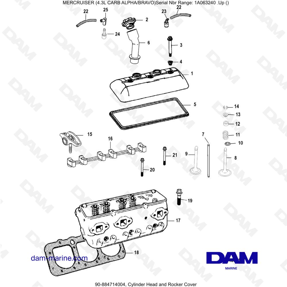 Vue éclatée TESTATA E COPERCHIO BILANCIERI pour moteur MERCRUISER 4.3L CARB (ALPHA BRAVO)