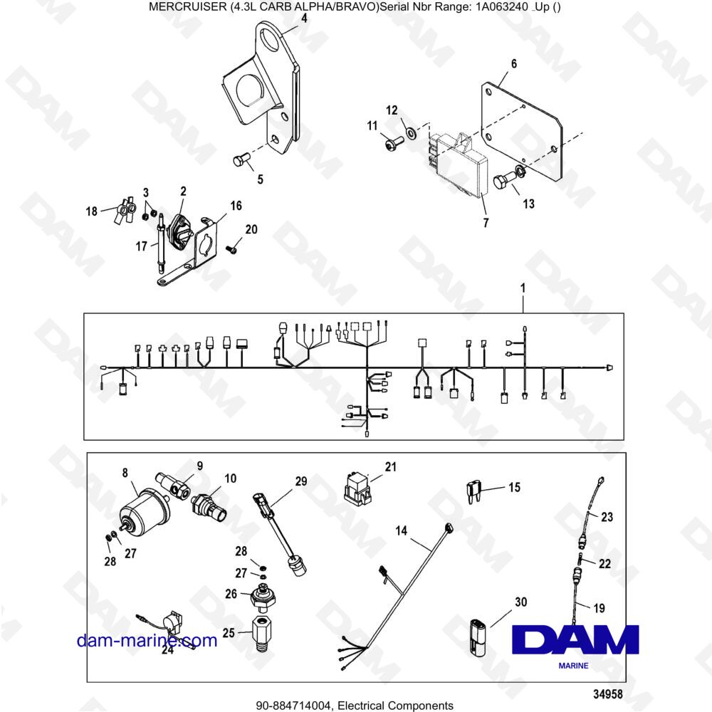 Vue éclatée COMPONENTI ELETTRICI pour moteur MERCRUISER 4.3L CARB (ALPHA BRAVO)