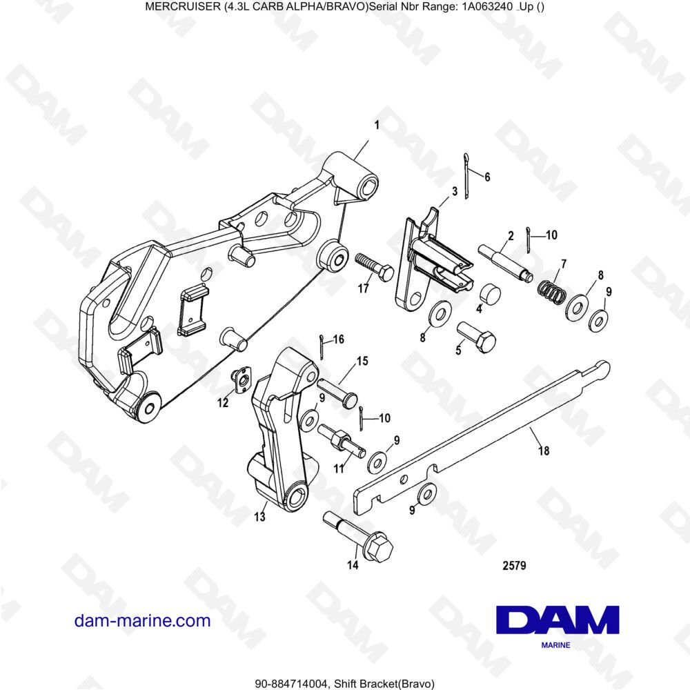 Vue éclatée PARASPALLE CAMBIO (BRAVO) pour moteur MERCRUISER 4.3L CARB (ALPHA BRAVO)