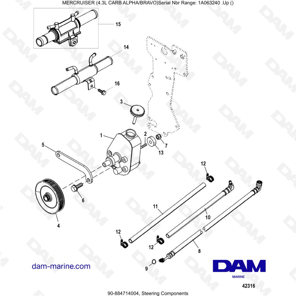 Vue éclatée COMPONENTI DELLO STERZO pour moteur MERCRUISER 4.3L CARB (ALPHA BRAVO)