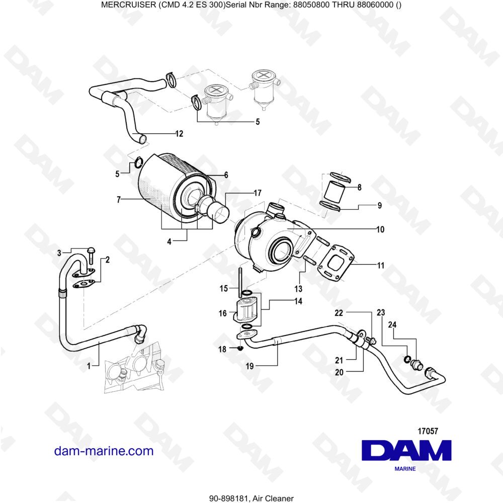 Vue éclatée FILTRO DELL'ARIA pour moteur MERCRUISER CMD 4.2 ES 300