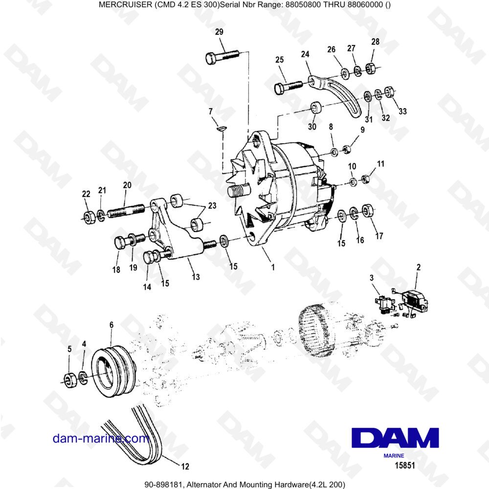 Vue éclatée ALTERNATORE E FERRAMENTA DI MONTAGGIO pour moteur MERCRUISER CMD 4.2 ES 300
