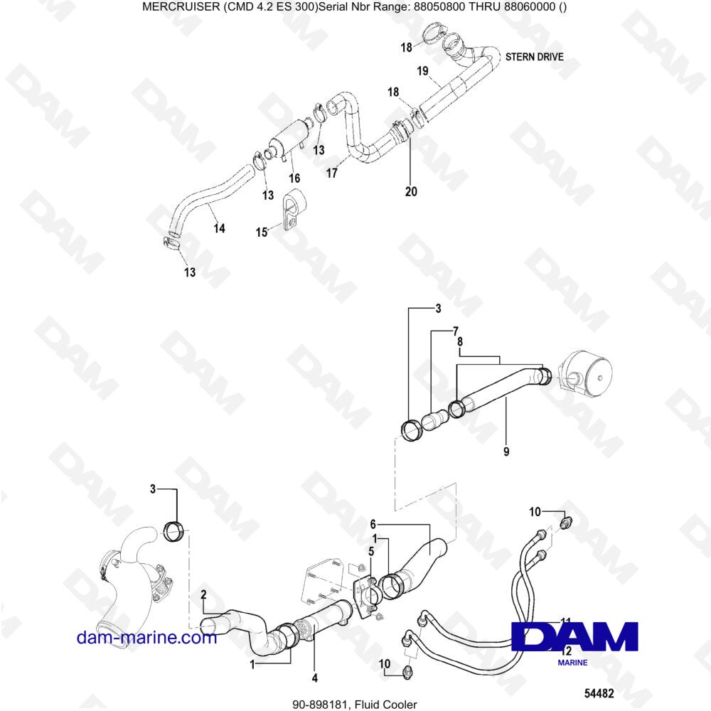 Vue éclatée RAFFREDDATORE DI FLUIDI pour moteur MERCRUISER CMD 4.2 ES 300