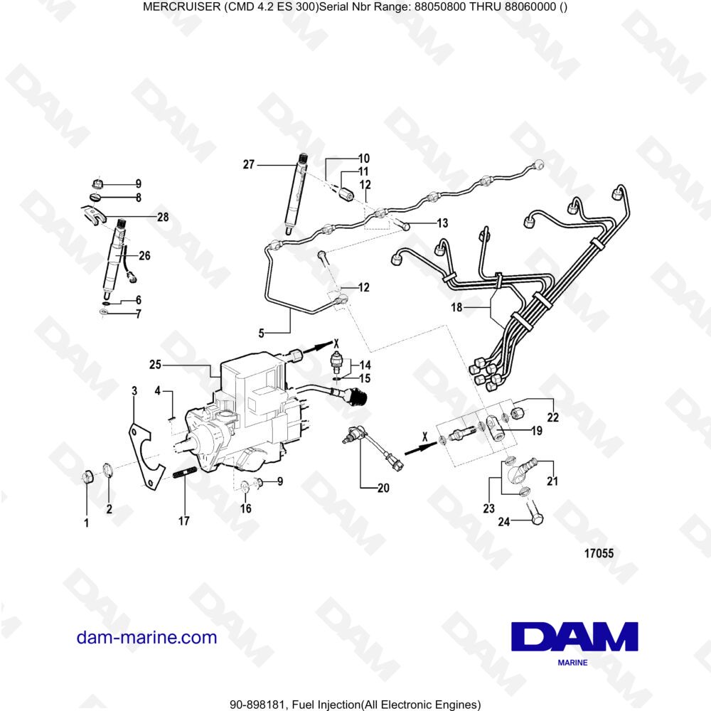 Vue éclatée INIEZIONE DEL CARBURANTE pour moteur MERCRUISER CMD 4.2 ES 300
