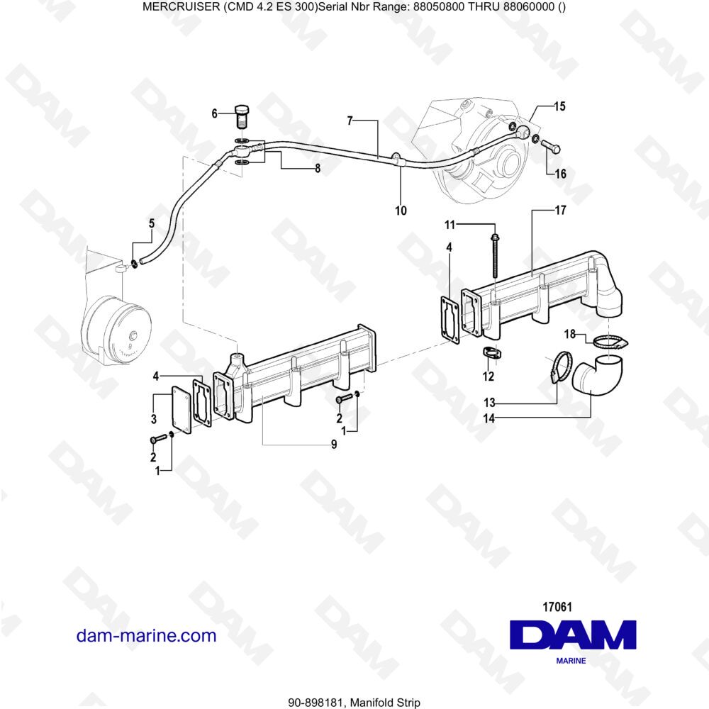 Vue éclatée STRISCIA COLLETTORE pour moteur MERCRUISER CMD 4.2 ES 300