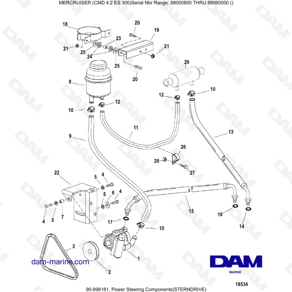 Vue éclatée COMPONENTI DEL SERVOSTERZO (ENTROFUORIBORDO) pour moteur MERCRUISER CMD 4.2 ES 300