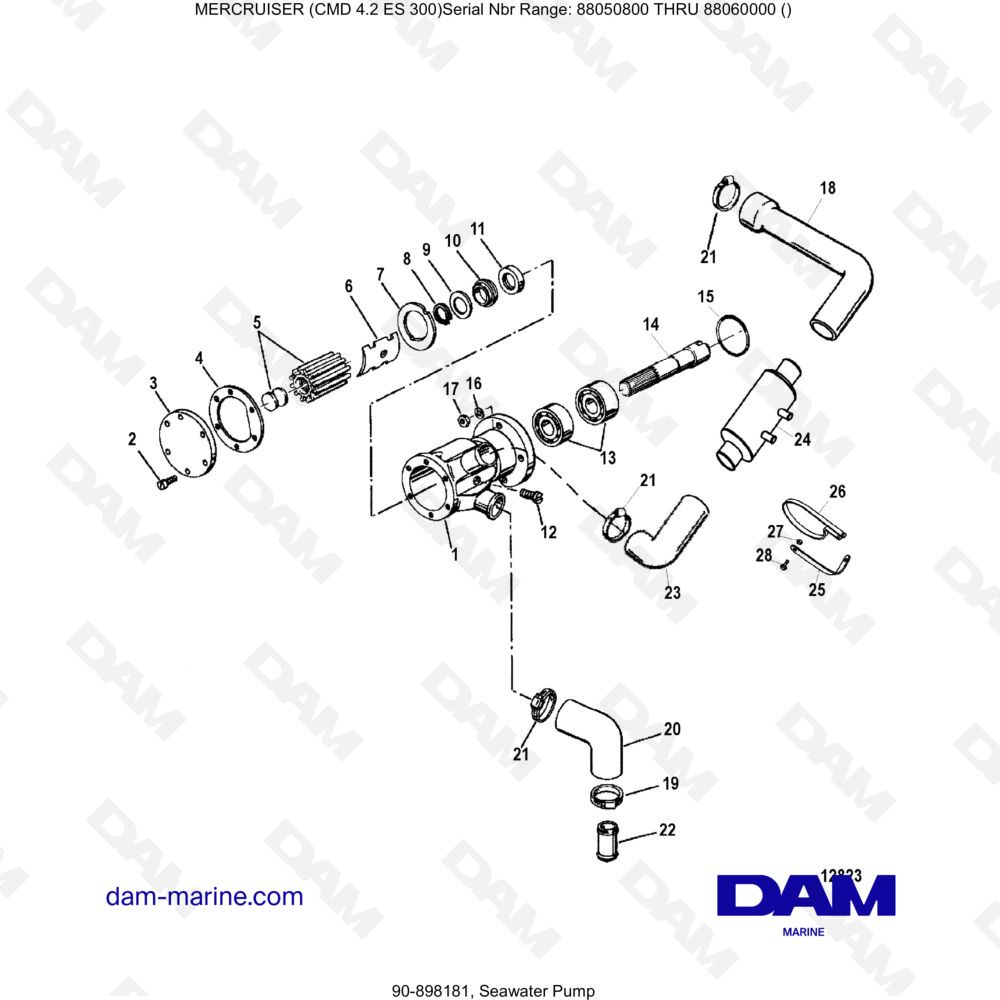 Vue éclatée POMPA PER ACQUA DI MARE pour moteur MERCRUISER CMD 4.2 ES 300