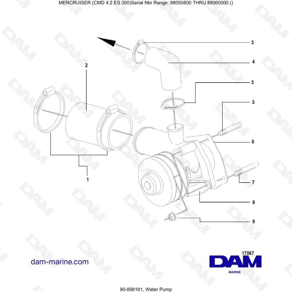 Vue éclatée POMPA DELL'ACQUA pour moteur MERCRUISER CMD 4.2 ES 300
