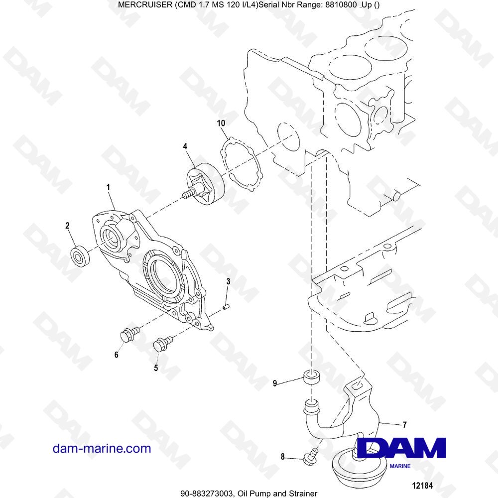 Vue éclatée OIL PUMP AND FILTER pour moteur Mercruiser CMD 1.7L MS 120