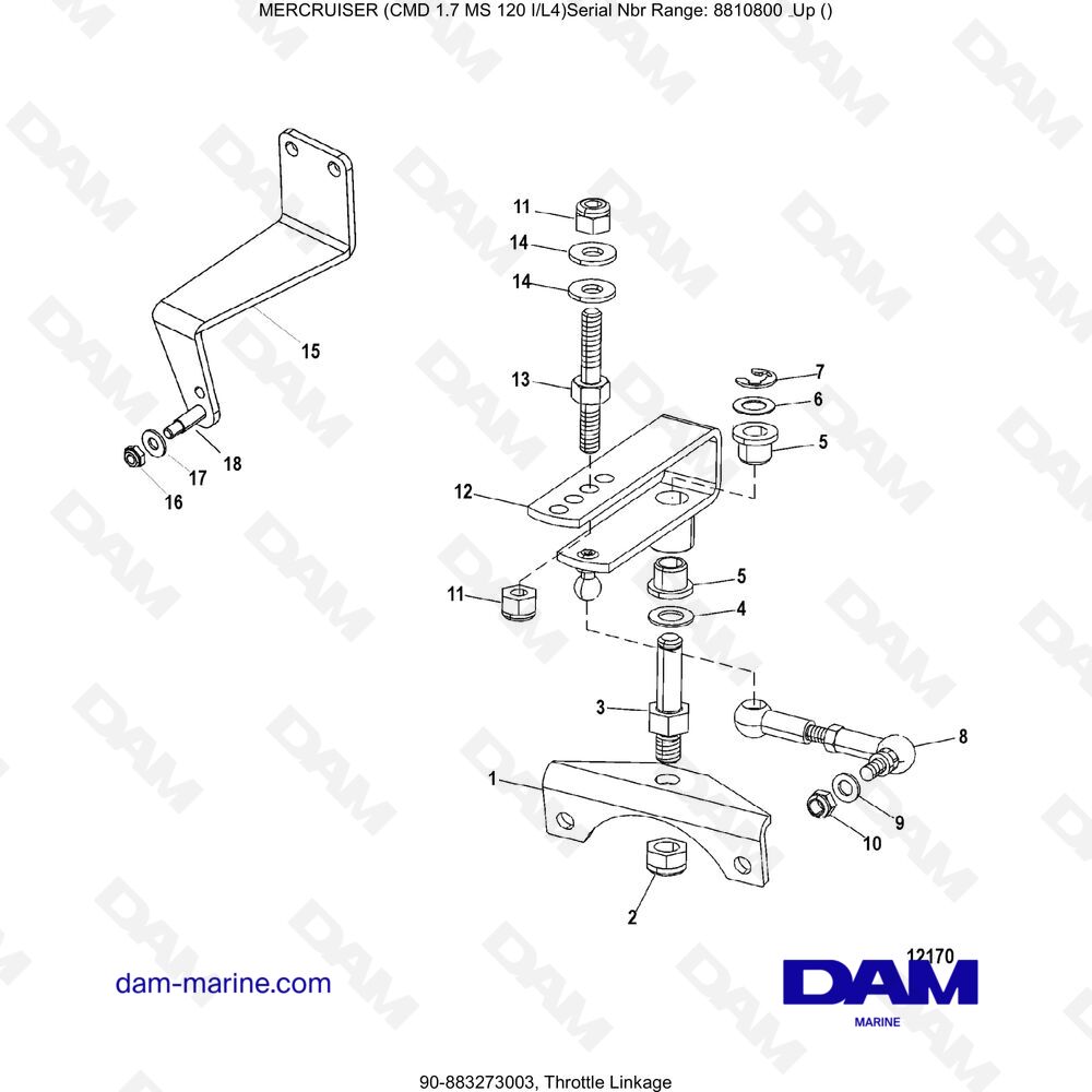 Vue éclatée ACCELERATOR LINK pour moteur Mercruiser CMD 1.7L MS 120