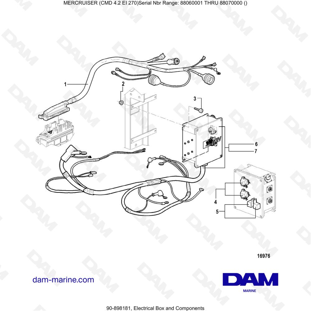 Vue éclatée BOÎTE ÉLECTRIQUE ET COMPOSANTS pour moteur MERCRUISER CMD 4.2 EI 270