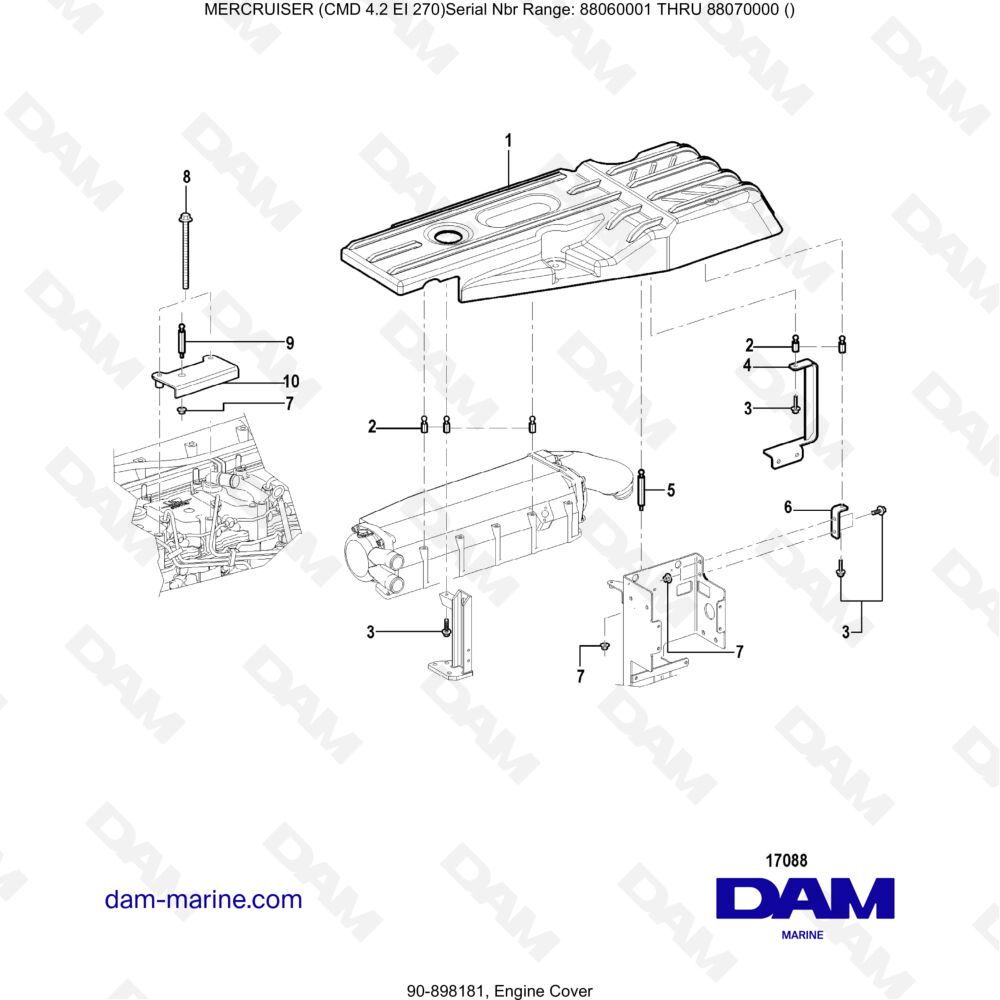 Vue éclatée COUVERCLE MOTEUR pour moteur MERCRUISER CMD 4.2 EI 270