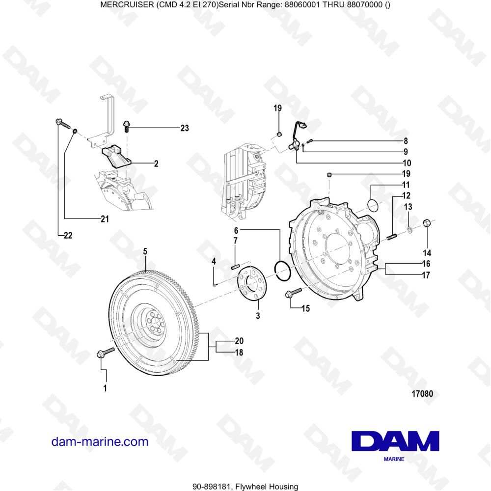 Vue éclatée CARTER DE VOLANT MOTEUR pour moteur MERCRUISER CMD 4.2 EI 270