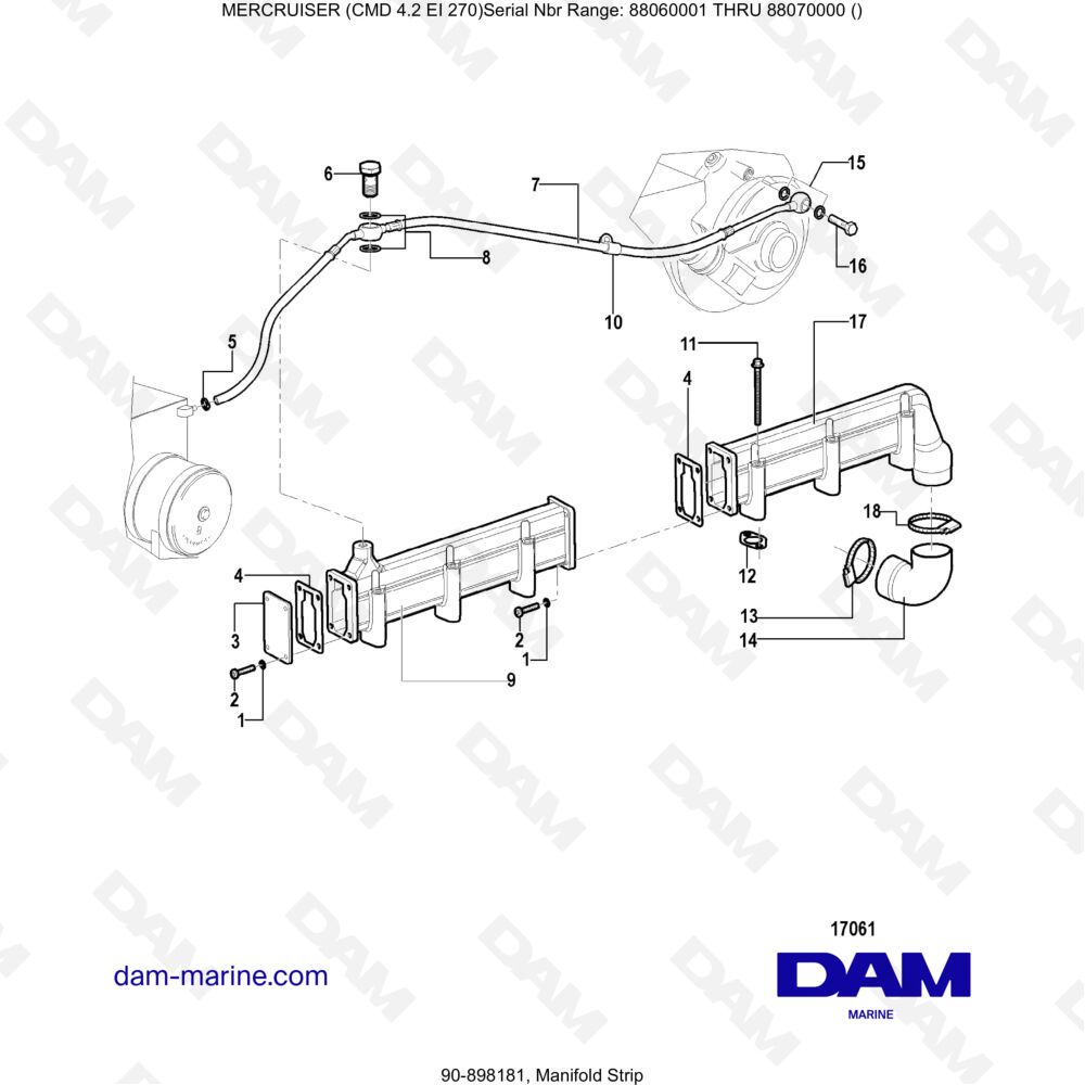 Vue éclatée BANDE COLLECTIVE pour moteur MERCRUISER CMD 4.2 EI 270