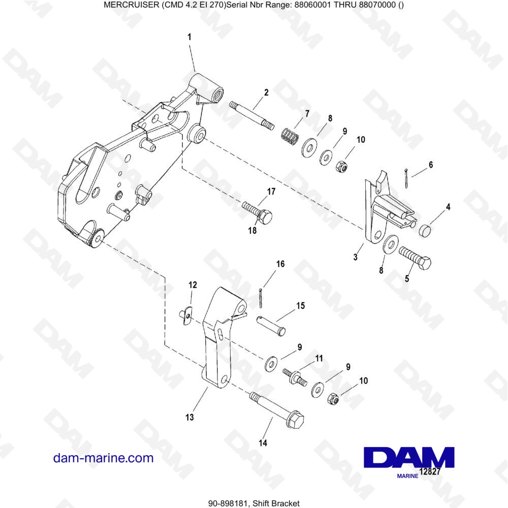 Vue éclatée SUPPORT DE LEVIER DE VITESSES pour moteur MERCRUISER CMD 4.2 EI 270