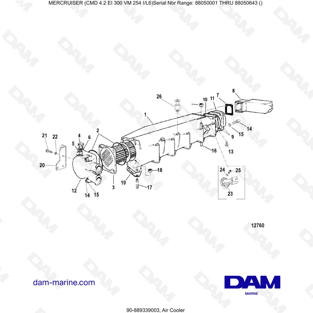 Vue éclatée REFROIDISSEUR D'AIR pour moteur MERCRUISER CMD 4.2 EI 300