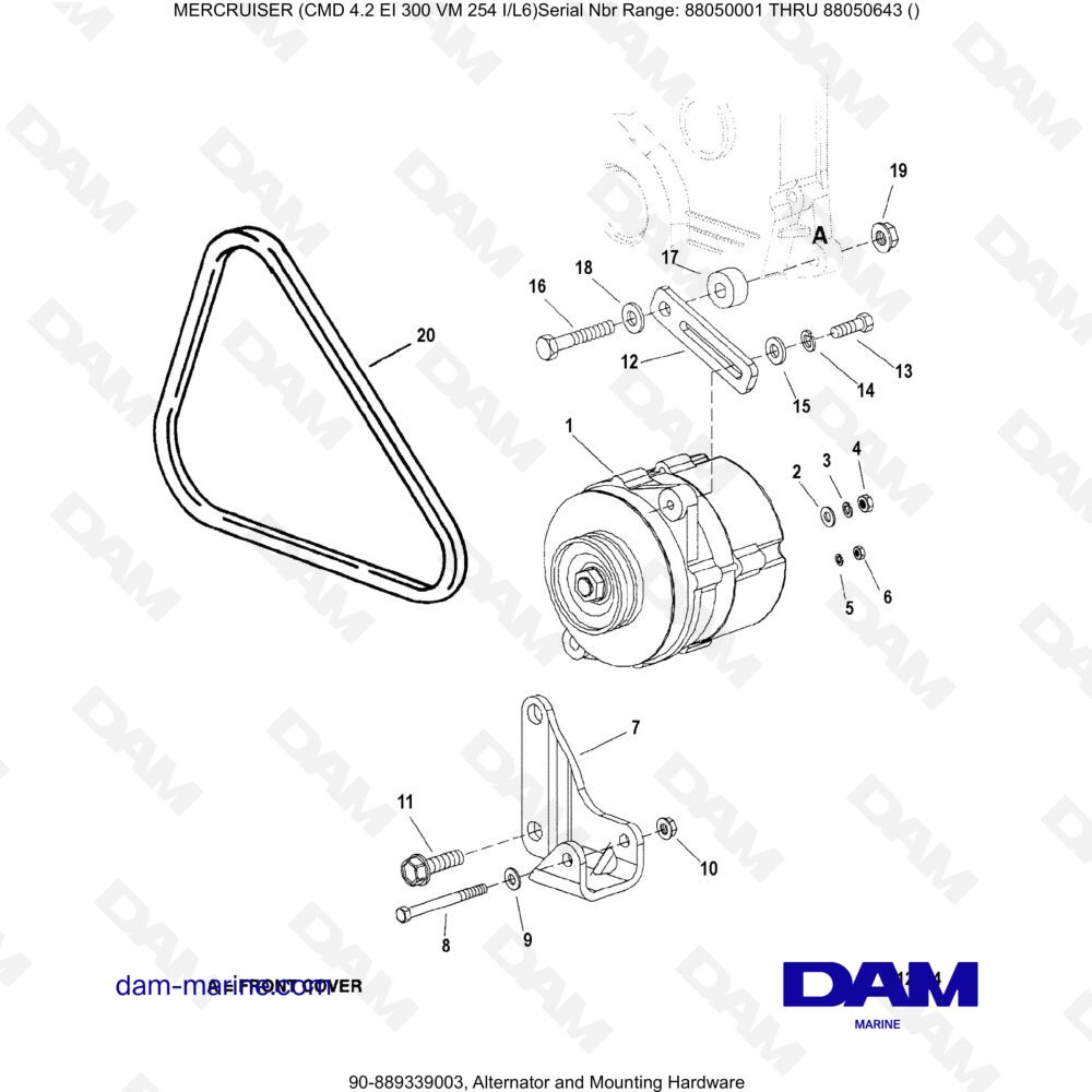 Vue éclatée ALTERNATEUR ET MATÉRIEL DE MONTAGE pour moteur MERCRUISER CMD 4.2 EI 300