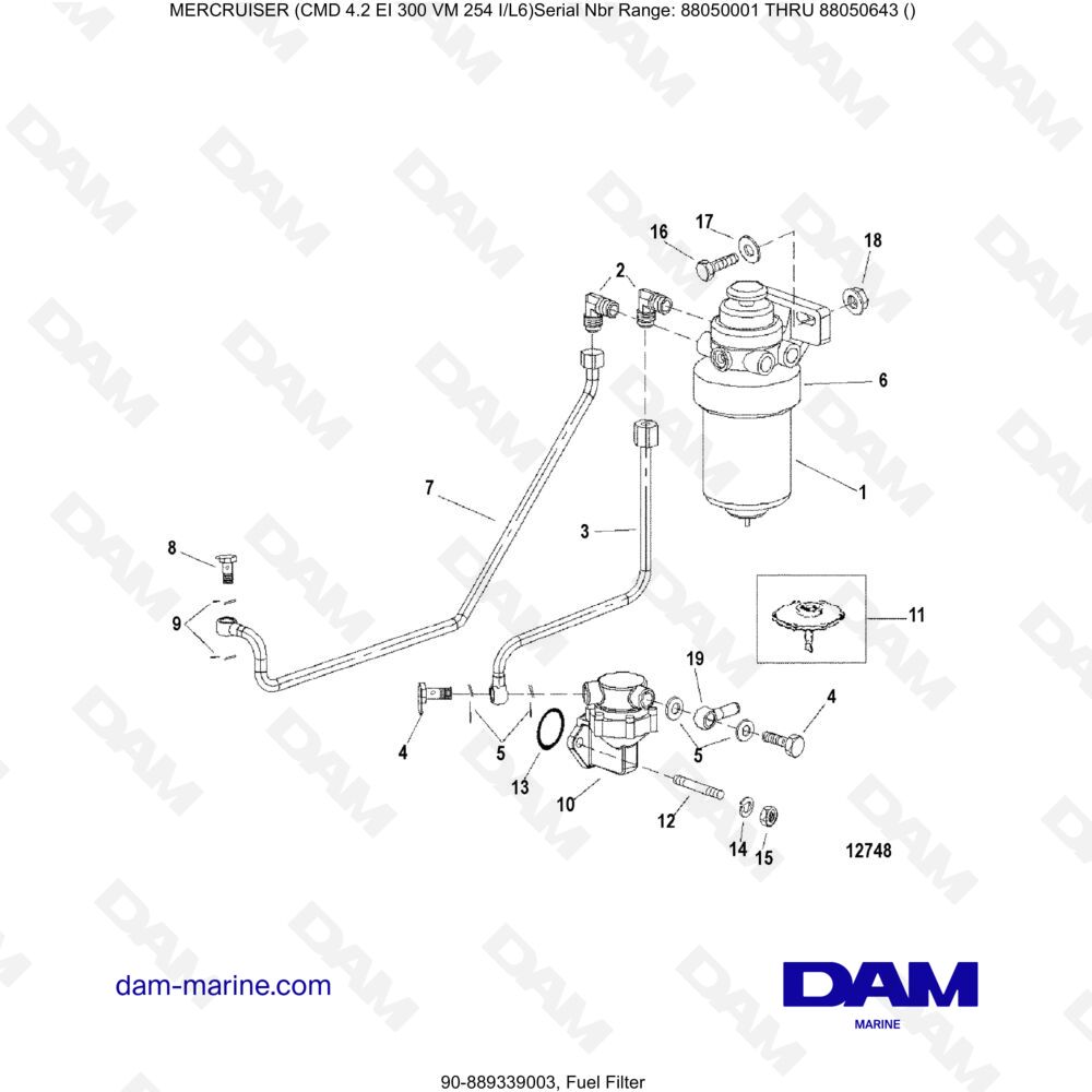 Vue éclatée FILTRE À CARBURANT pour moteur MERCRUISER CMD 4.2 EI 300
