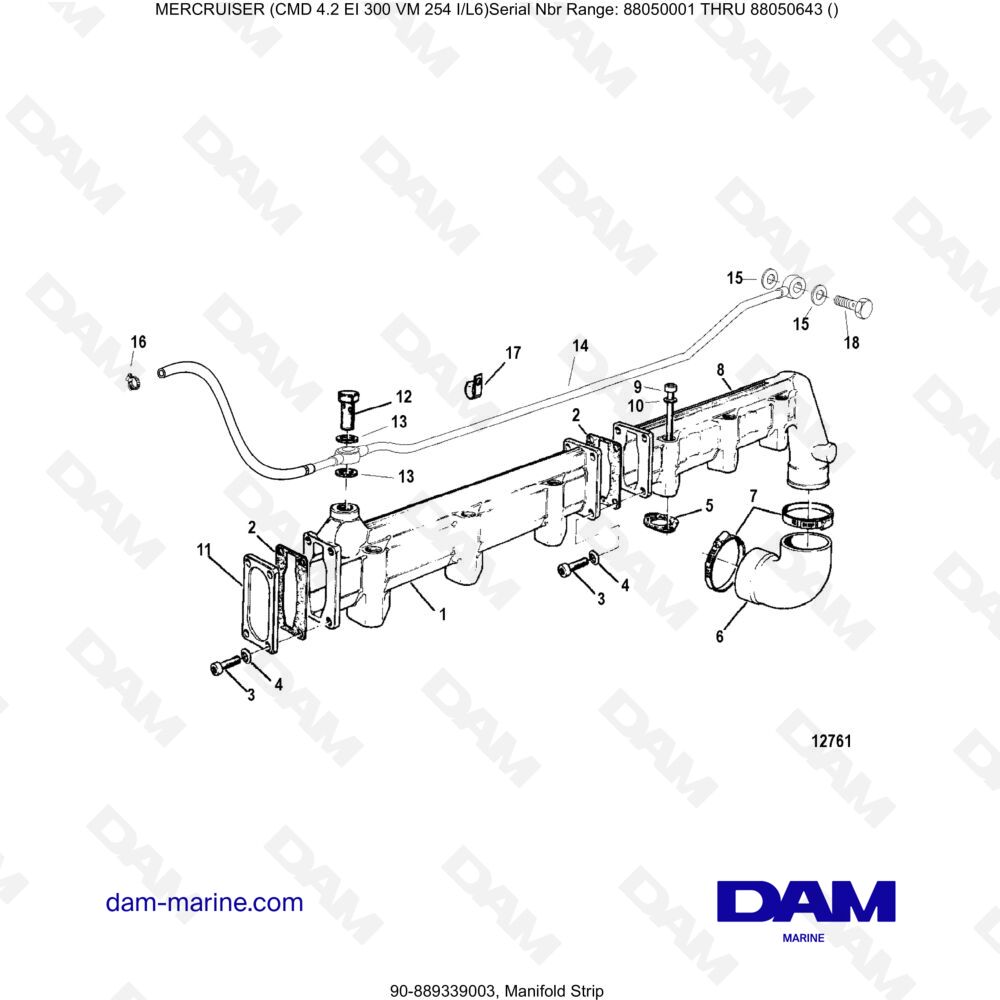 Vue éclatée BANDE COLLECTIVE pour moteur MERCRUISER CMD 4.2 EI 300