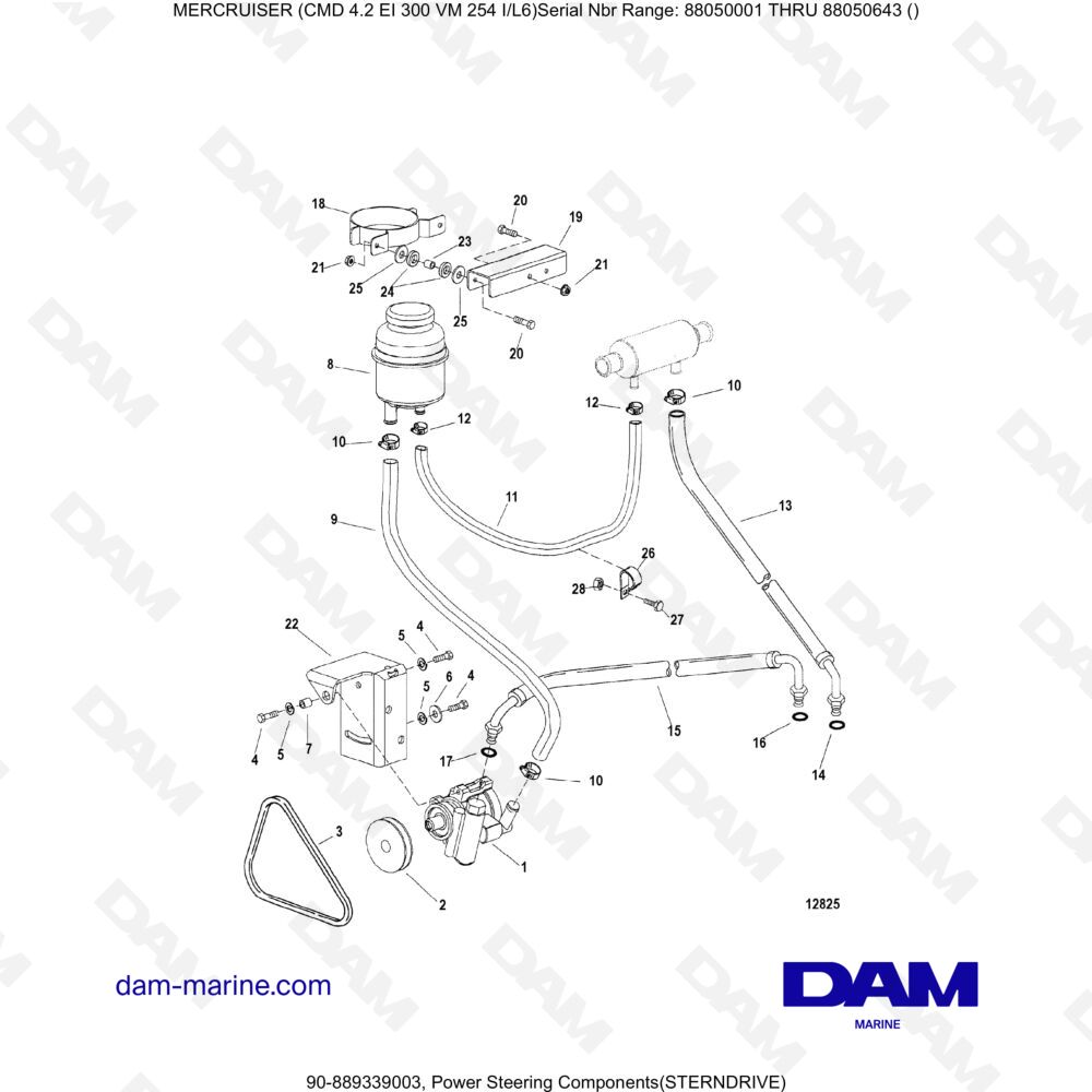 Vue éclatée COMPOSANTS DE DIRECTION ASSISTÉE pour moteur MERCRUISER CMD 4.2 EI 300