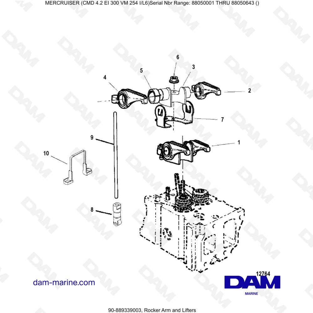 Vue éclatée CULBUTEURS ET POUSSOIRS pour moteur MERCRUISER CMD 4.2 EI 300