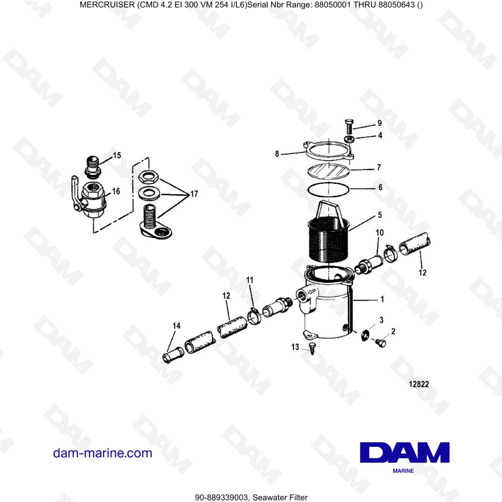 Vue éclatée FILTRE À EAU DE MER pour moteur MERCRUISER CMD 4.2 EI 300