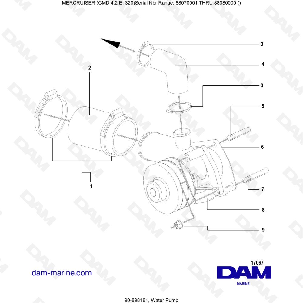 Vue éclatée POMPA DELL'ACQUA pour moteur MERCRUISER CMD 4.2 EI 320