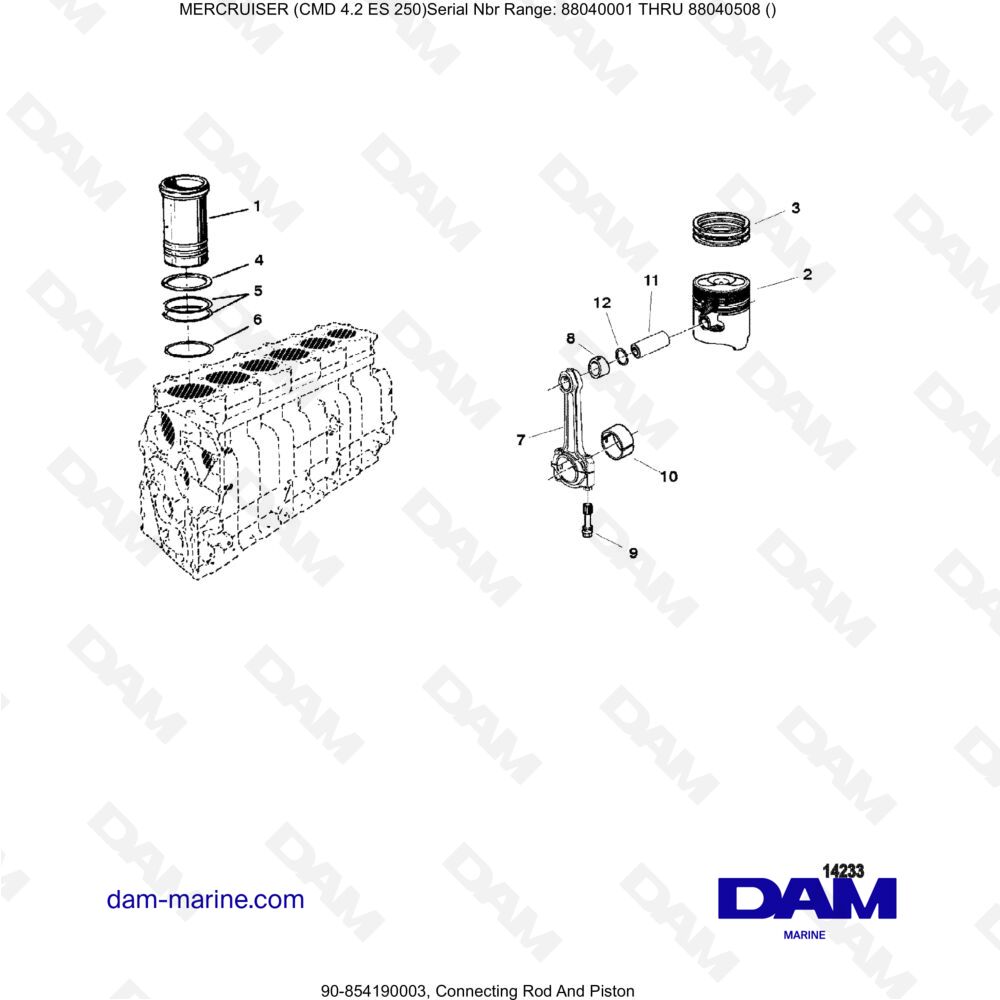 Vue éclatée CONNECTING ROD AND PISTON pour moteur MERCRUISER CMD 4.2 ES 250