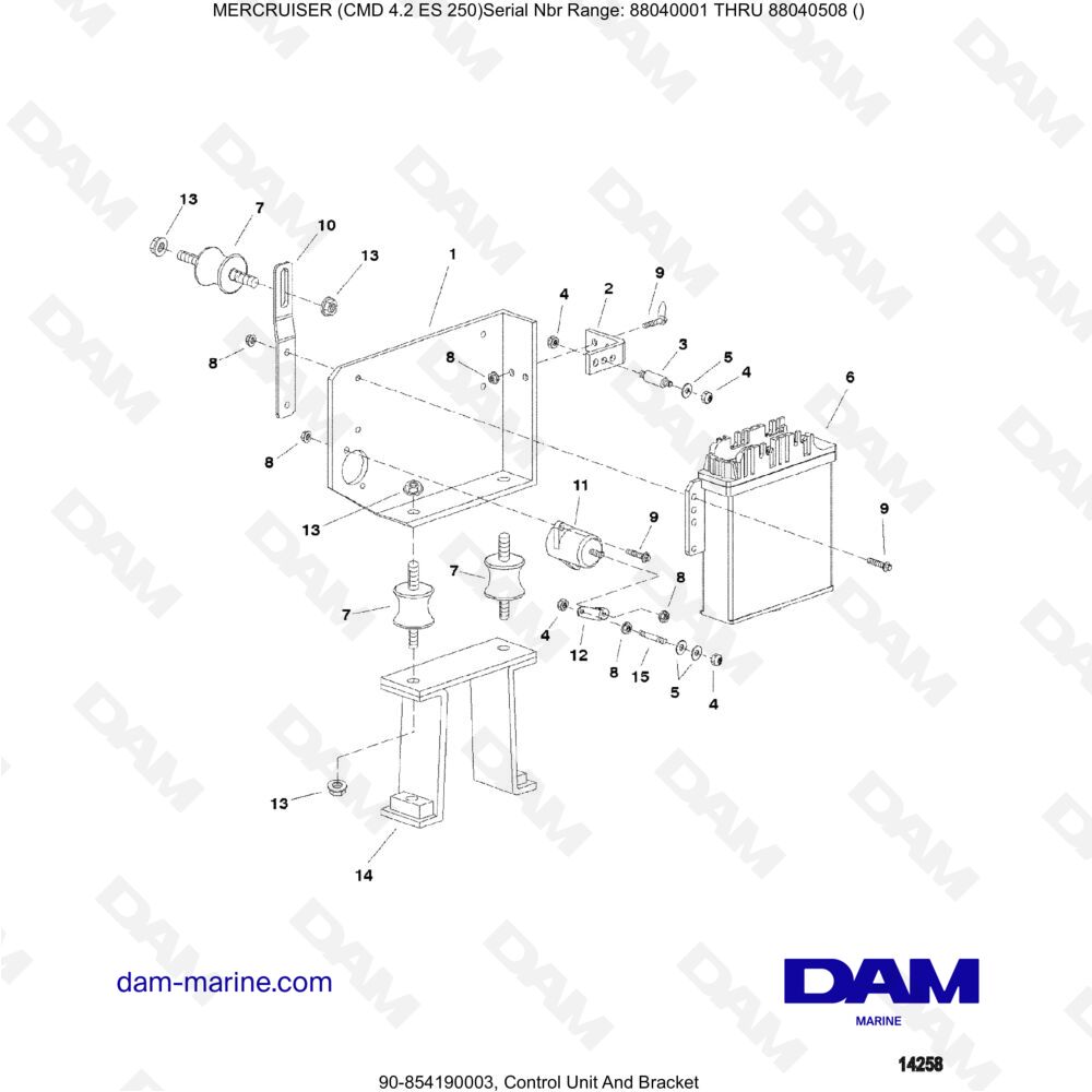 Vue éclatée CONTROL UNIT AND SUPPORT pour moteur MERCRUISER CMD 4.2 ES 250