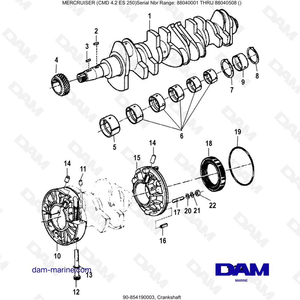 Vue éclatée CRANKSHAFT pour moteur MERCRUISER CMD 4.2 ES 250