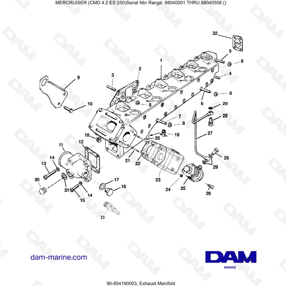 Vue éclatée EXHAUST MANIFOLD pour moteur MERCRUISER CMD 4.2 ES 250