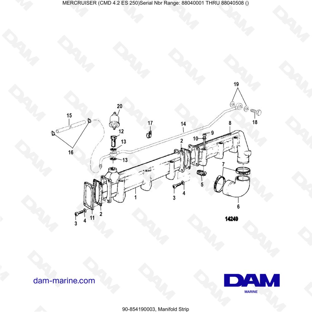 Vue éclatée COLLECTIVE STRIP pour moteur MERCRUISER CMD 4.2 ES 250
