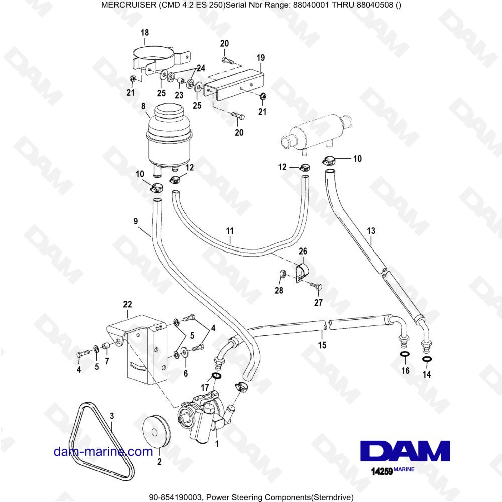 Vue éclatée POWER STEERING COMPONENTS (REAR TRANSMISSION) pour moteur MERCRUISER CMD 4.2 ES 250