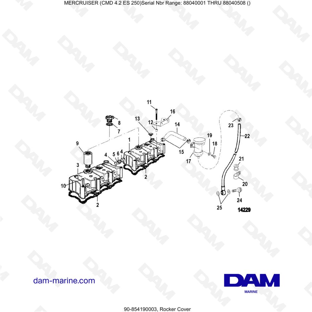 Vue éclatée ROCKER'S LID pour moteur MERCRUISER CMD 4.2 ES 250