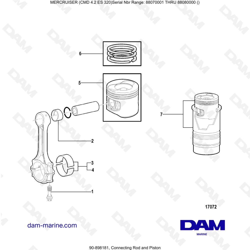 Vue éclatée CONNECTING ROD AND PISTON pour moteur MERCRUISER CMD 4.2 ES 320