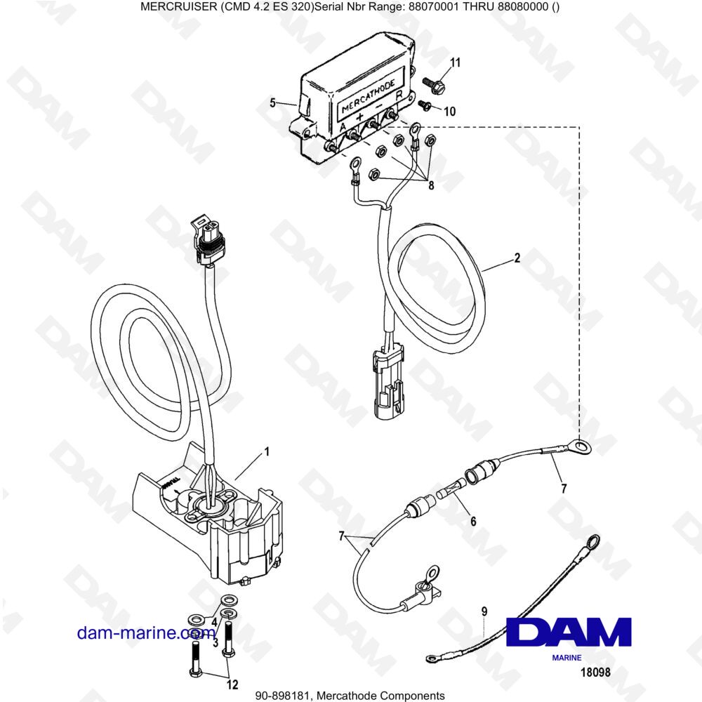 Vue éclatée MERCATHODE COMPONENTS pour moteur MERCRUISER CMD 4.2 ES 320